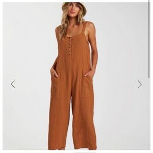 Billabong Women's Daydream Jumpsuit L Brown Wide Leg Casual Romper Summer